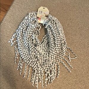 Gray and White Fringed NWT infinity Scarf